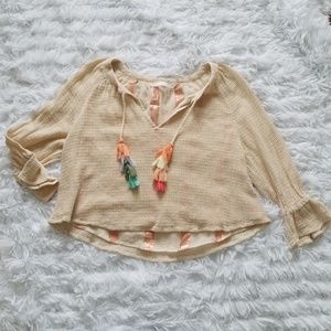 Zara Tan Open Weave Tassel Top